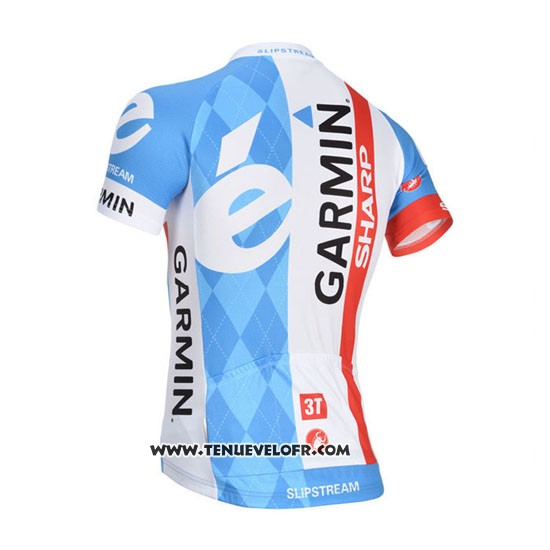 2014 Maillot Ciclismo Garmin Sharp Bleu Clair et Blanc Manches Courtes et Cuissard